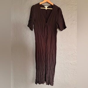 H&M Black Button‑Front Short Sleeve Midi Dress Medium